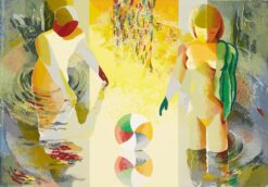 Ulf Gripenholm Badaren med färgstarka figurer i rörelse och modern komposition med tydliga färgfält