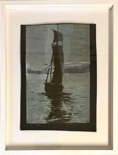 Lars Lerin Båt i kvällning 33x24cm