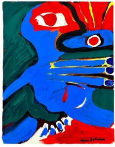 Bengt Lindström Cirkus Jonglören gouache färgstarkt expressionistiskt ansikte i blått rött och grönt