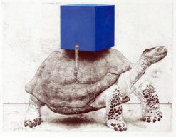 PG Thelander Sköldpadda med blå kub handkolorerad etsning 60x80 cm med surrealistiskt motiv