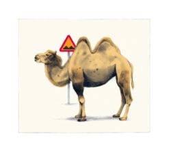 Lasse Åberg litografi Camel Parking med kamel och humoristiskt vägskyltmotiv