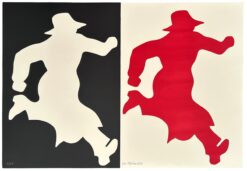Jan Håfström Double Walker 2020 signerad grafik med svart vit och röd Phantom-figur